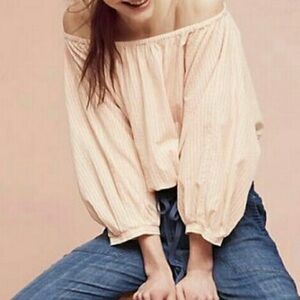 Holding Horses Anthropologie Size Small Aria Off Shoulder Top Striped Cropped